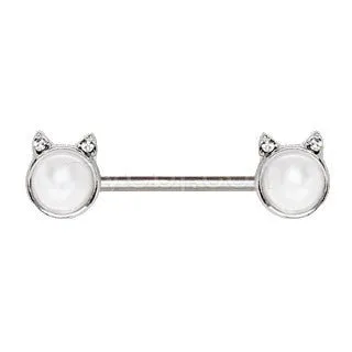 316L Surgical Steel Pearl White Cat Nipple Bar