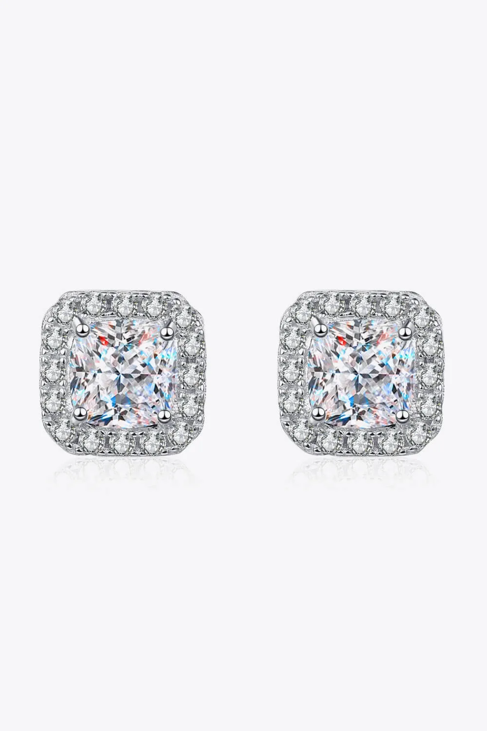 925 Sterling Silver Inlaid 2 Carat Moissanite Square Stud Earrings