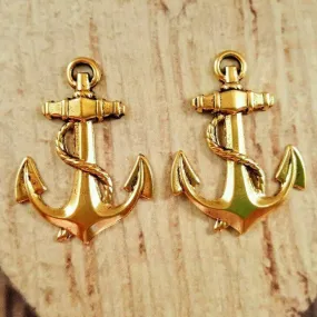 Brass Anchor Charms x 2 - 6206SG.