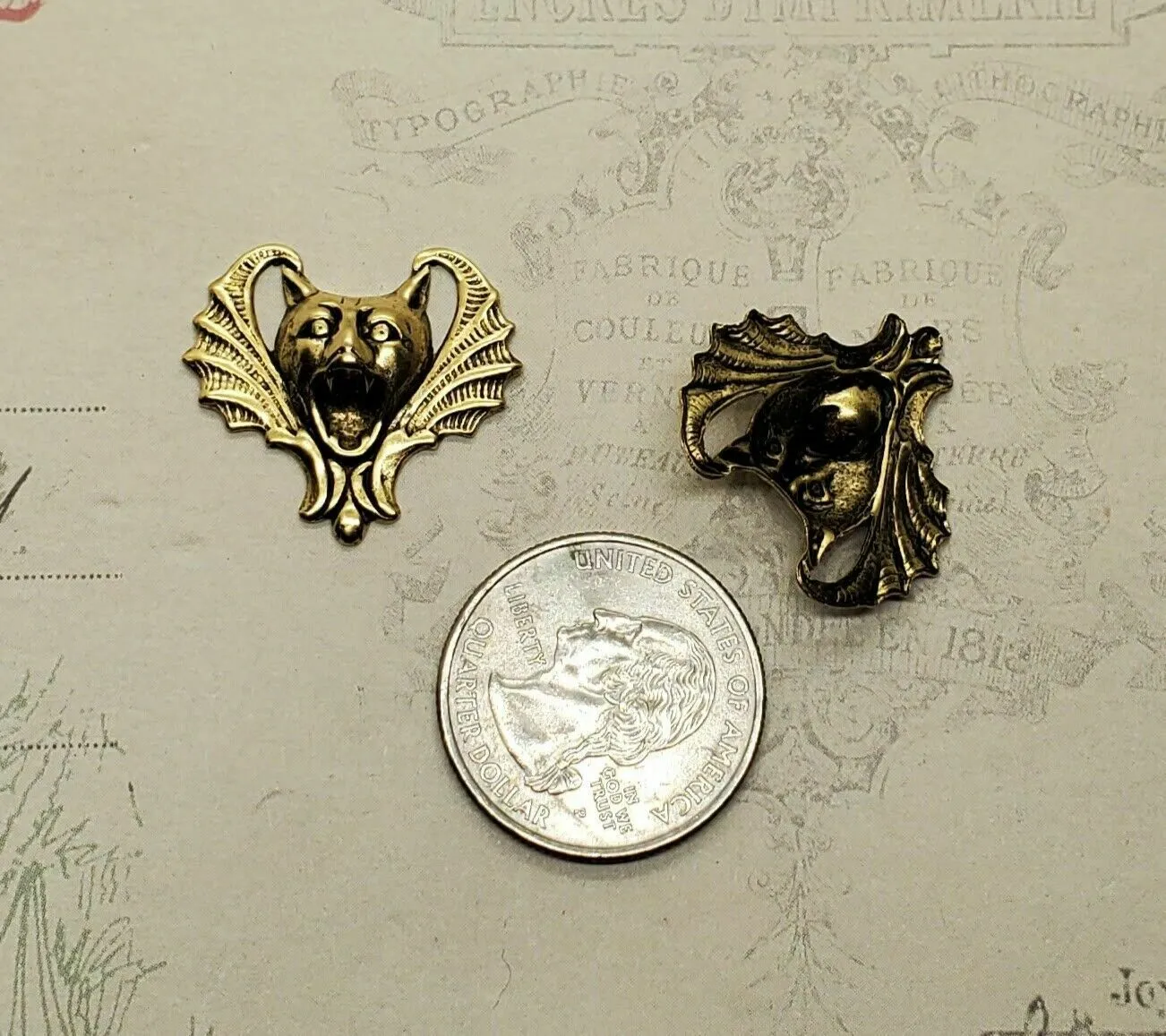 Brass Gargoyle Bat Stampings x 2 - 7076RAT.