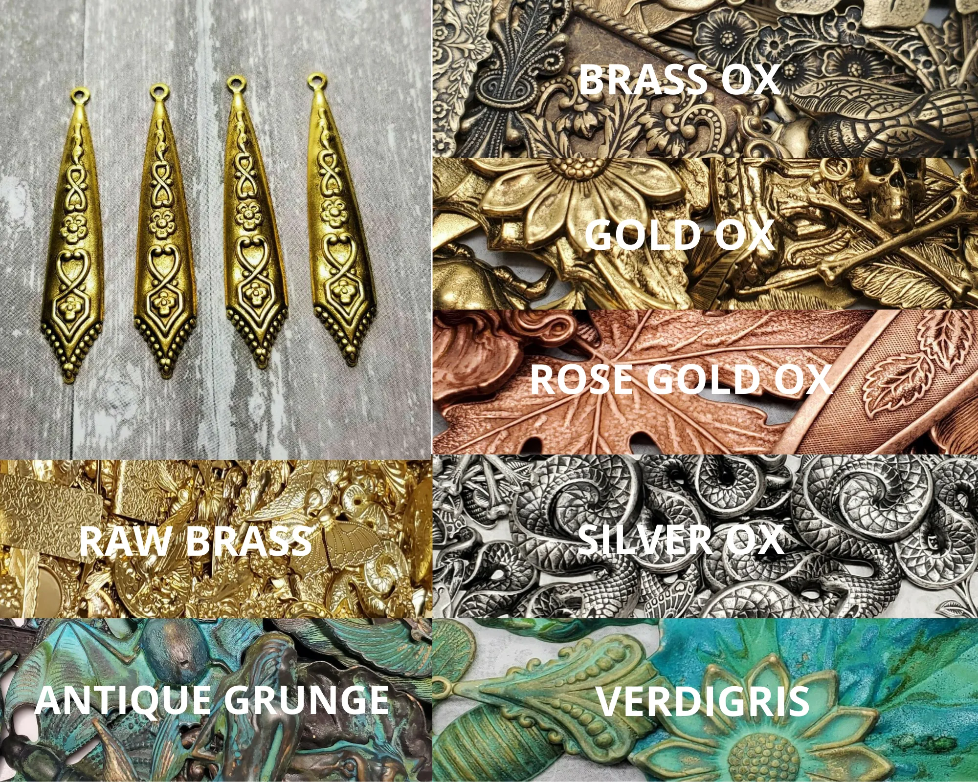 Brass Ornate Charms x 4- 8446S.