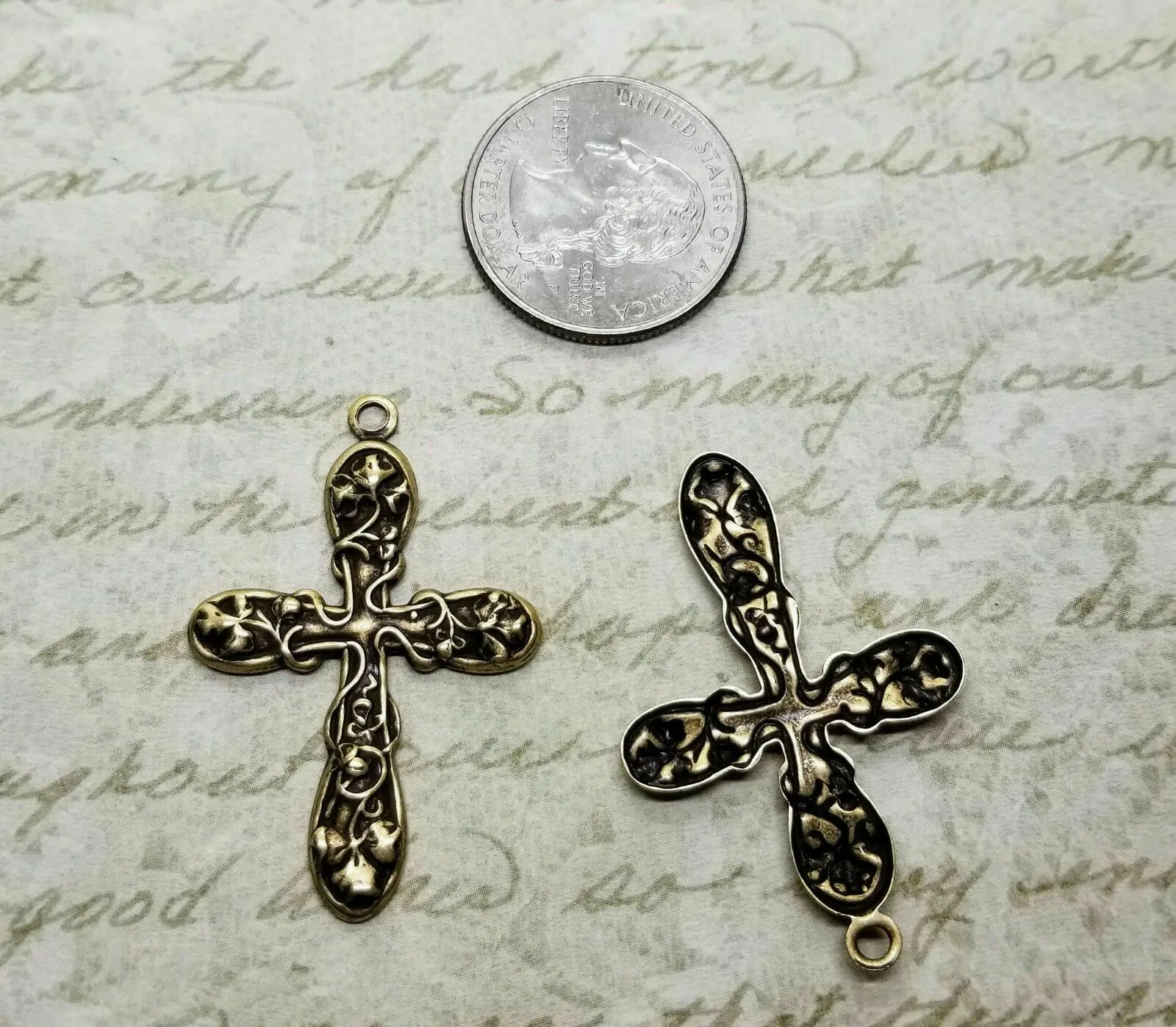 Brass Ornate Cross Charms x 2 - 2147WRRAT.