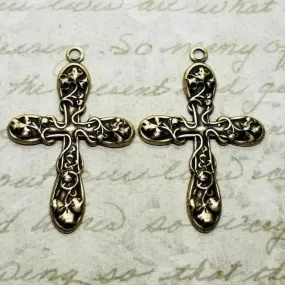 Brass Ornate Cross Charms x 2 - 2147WRRAT.