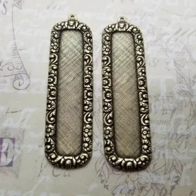 Brass Ornate Rectangle Bezel Frame Charms x 2 - 2885RSG.