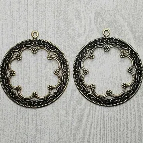 Brass Ornate Round Charms x 2 - 0387-2FF.