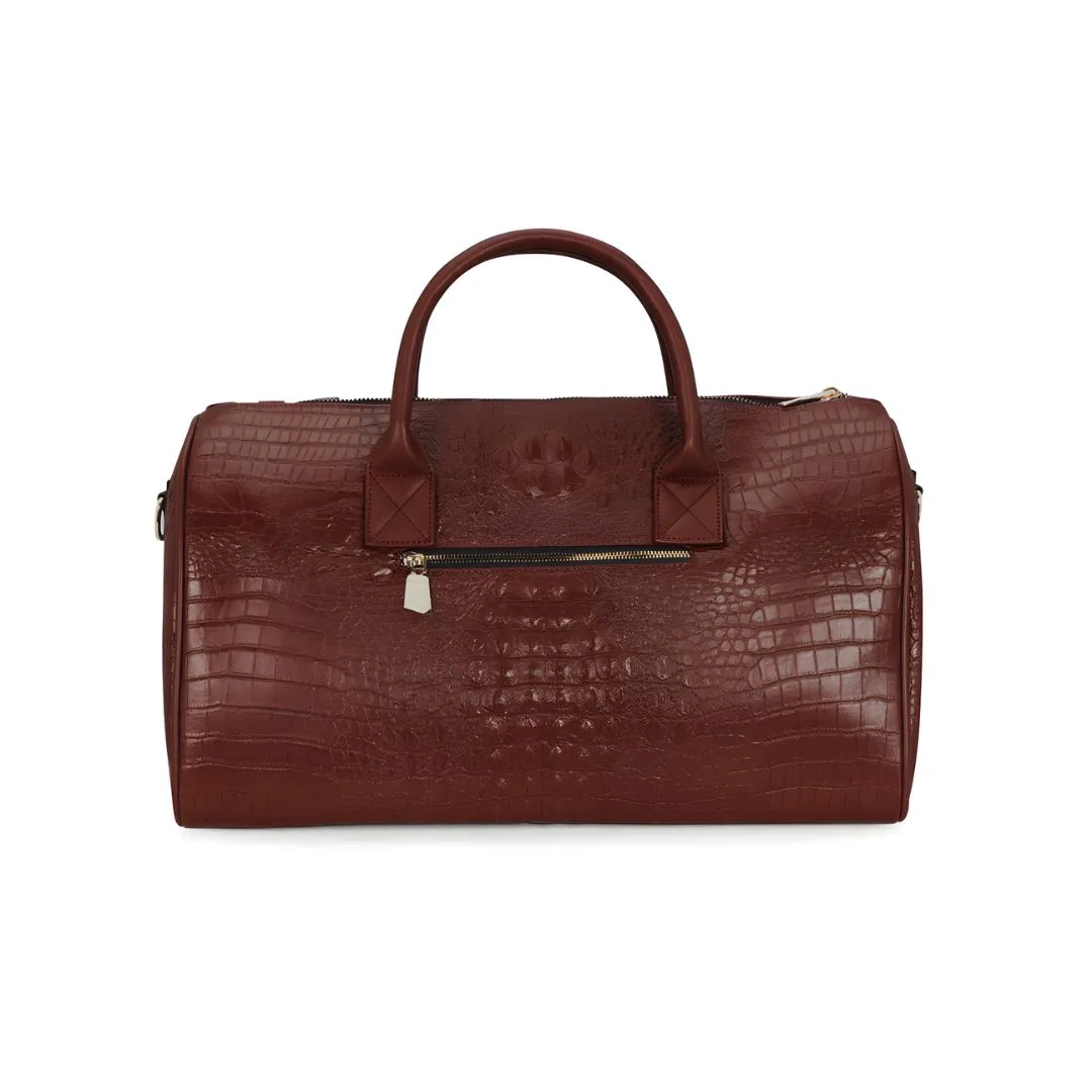 Brown Apollo 2 Faux Crocodile Skin Duffle Bag