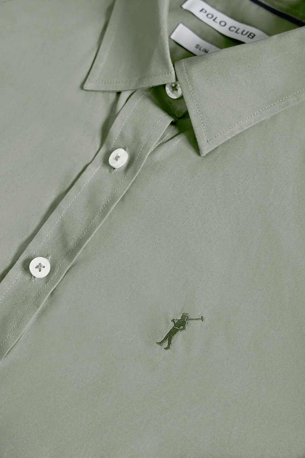 Camisa de popelín Slim Fit verde jade con bordado Rigby Go