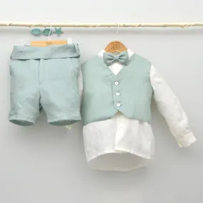 Conjunto lino Beatriz con camisa, chaleco, pajarita y pantalón con fajín