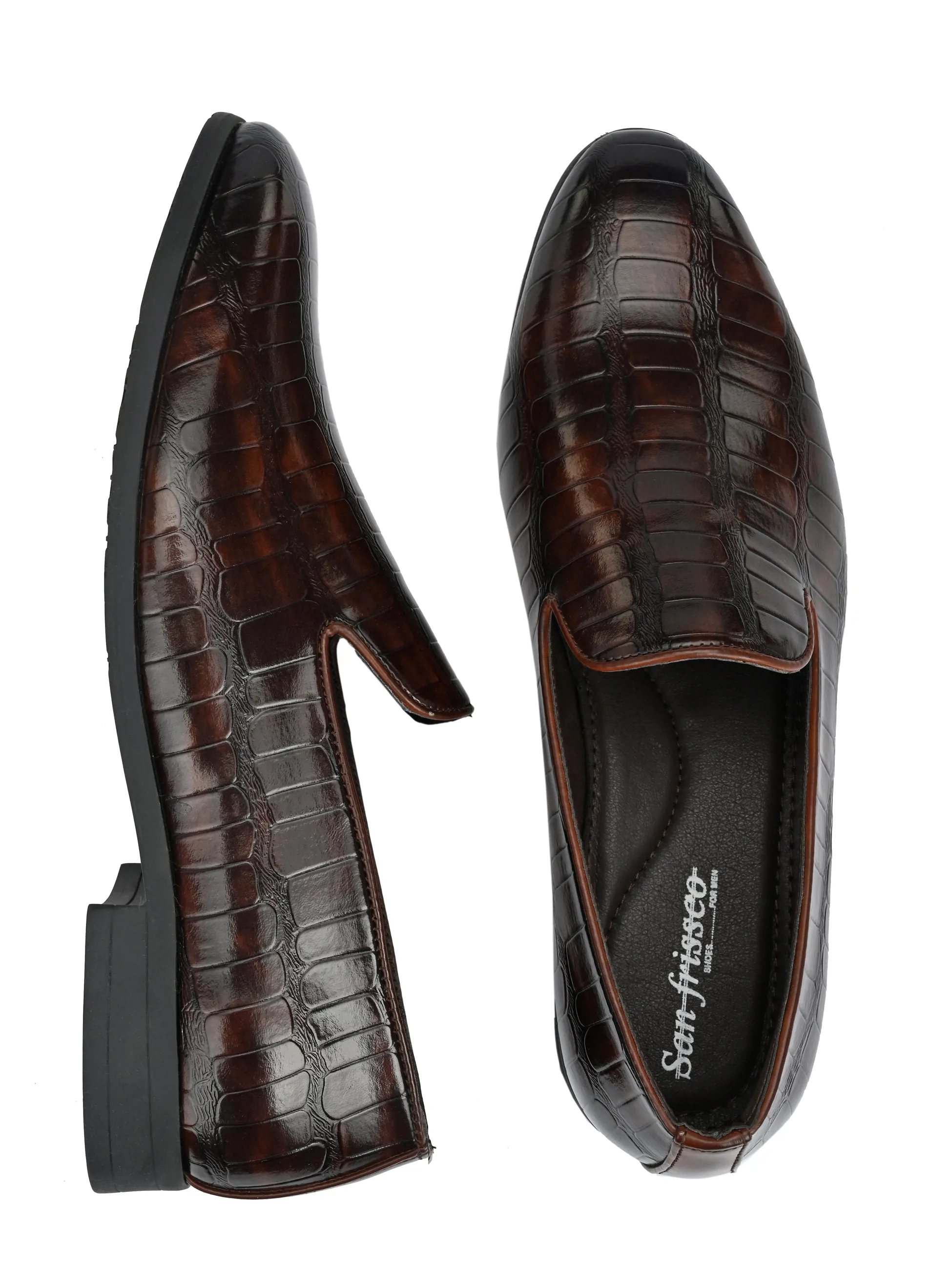 Escaro Brown Textured Slip-Ons