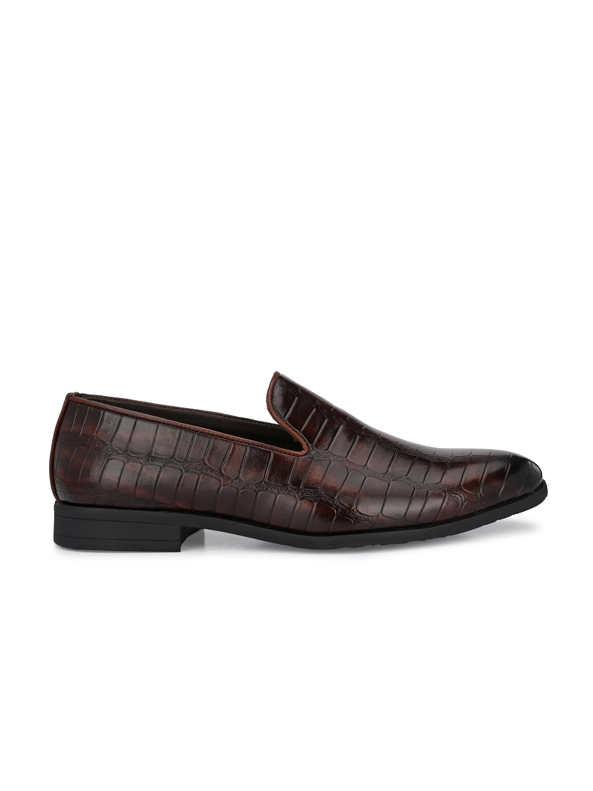 Escaro Brown Textured Slip-Ons