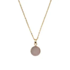 Gold Rose Quartz Stone Circle Pendant Necklace