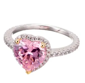 Heart Cut Faux Pink Diamond Cubic Zirconia Engagement Ring In Sterling Silver