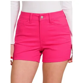 Here We Go High Rise Color Jean Shorts  Fuchsia