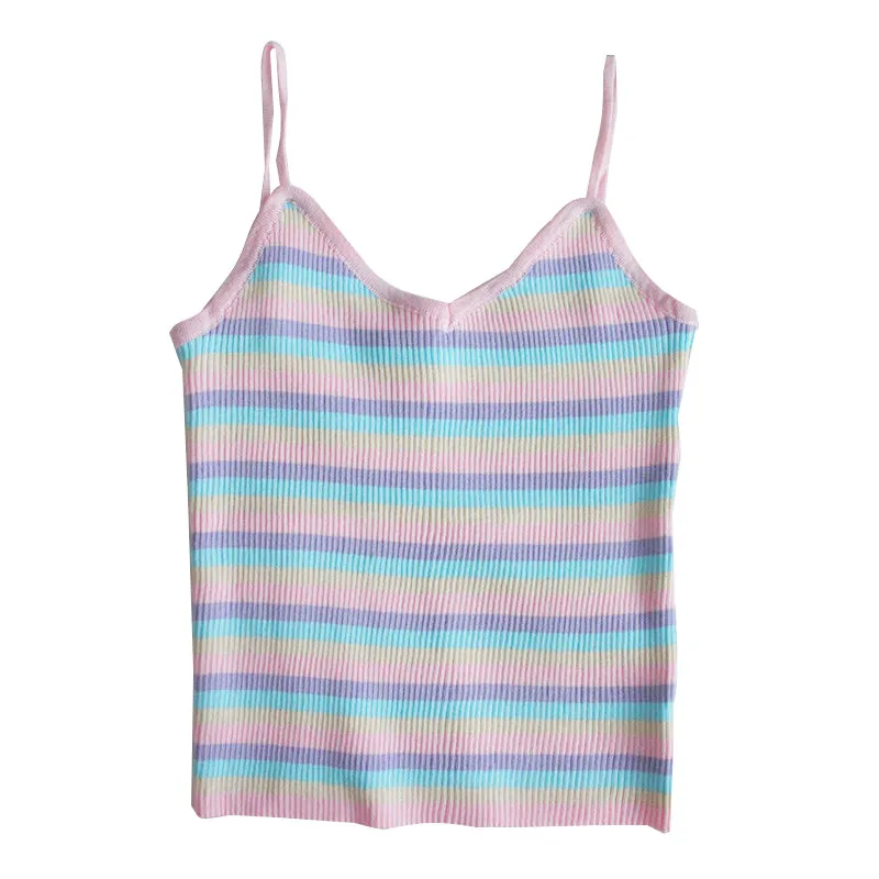 Ins SWEET RAINBOW STRIPE KNIT SUSPENSER VEST BY22348