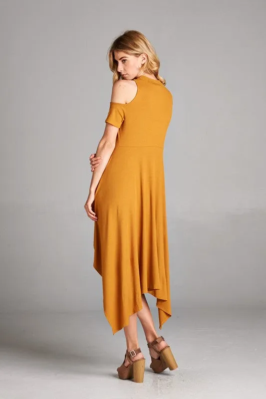 Isa Hi-Low Open Shoulder Dress