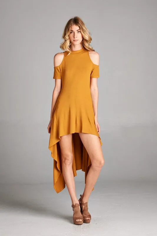 Isa Hi-Low Open Shoulder Dress