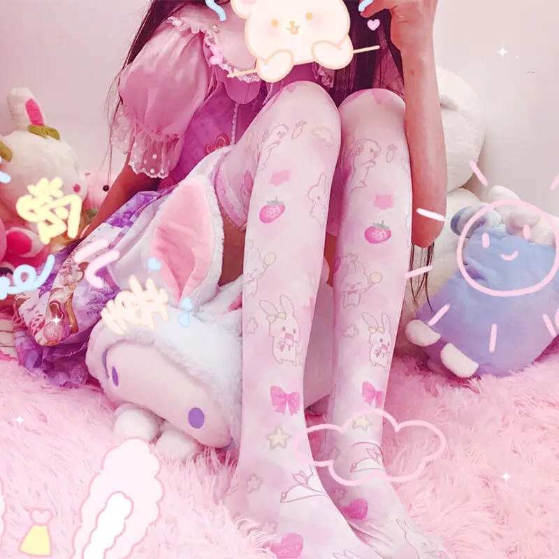 JAPANESE LOLITA BUNNY PRINT KNEE SOCKS BY64029