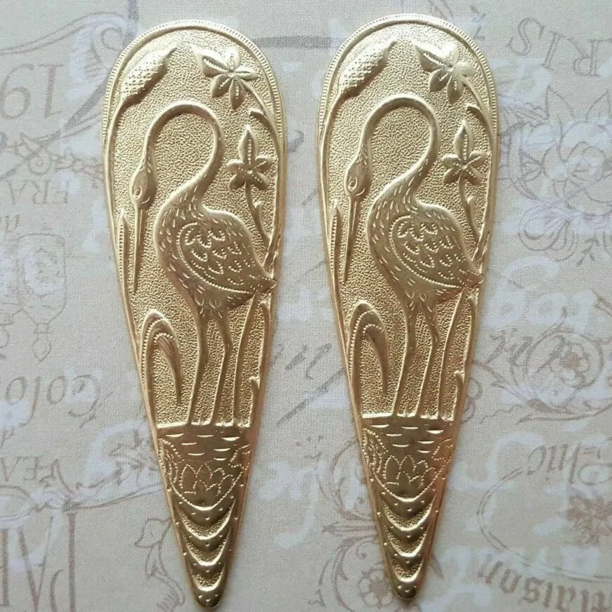 Large Brass Crane Flamingo Bird Stampings - 6909RAT.