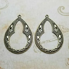 Large Brass Ornate Teardrop Charms x 2 - 5509S.