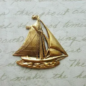 Large Brass Sailboat Ship Stamping x 1 - 3852RAT.