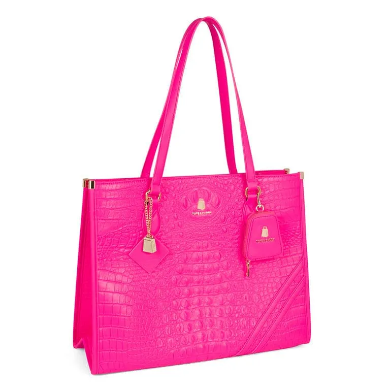 Neon Pink Apollo 2 Faux Crocodile Skin Tote Bag