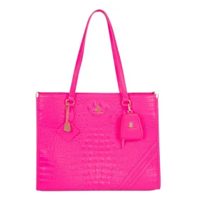 Neon Pink Apollo 2 Faux Crocodile Skin Tote Bag