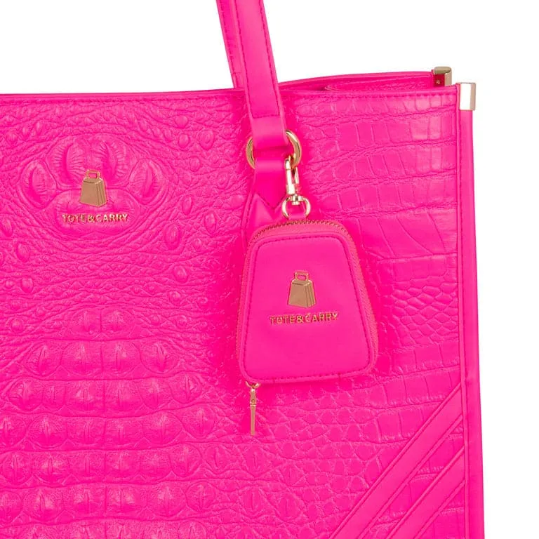 Neon Pink Apollo 2 Faux Crocodile Skin Tote Bag