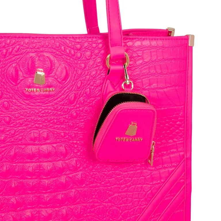 Neon Pink Apollo 2 Faux Crocodile Skin Tote Bag