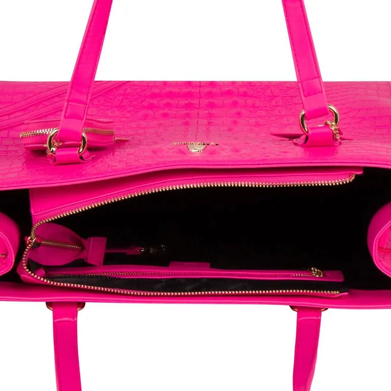 Neon Pink Apollo 2 Faux Crocodile Skin Tote Bag