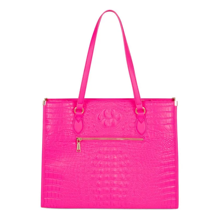 Neon Pink Apollo 2 Faux Crocodile Skin Tote Bag