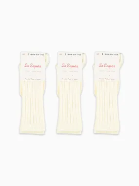 Off White Ribbed Knee High Kids Socks Set