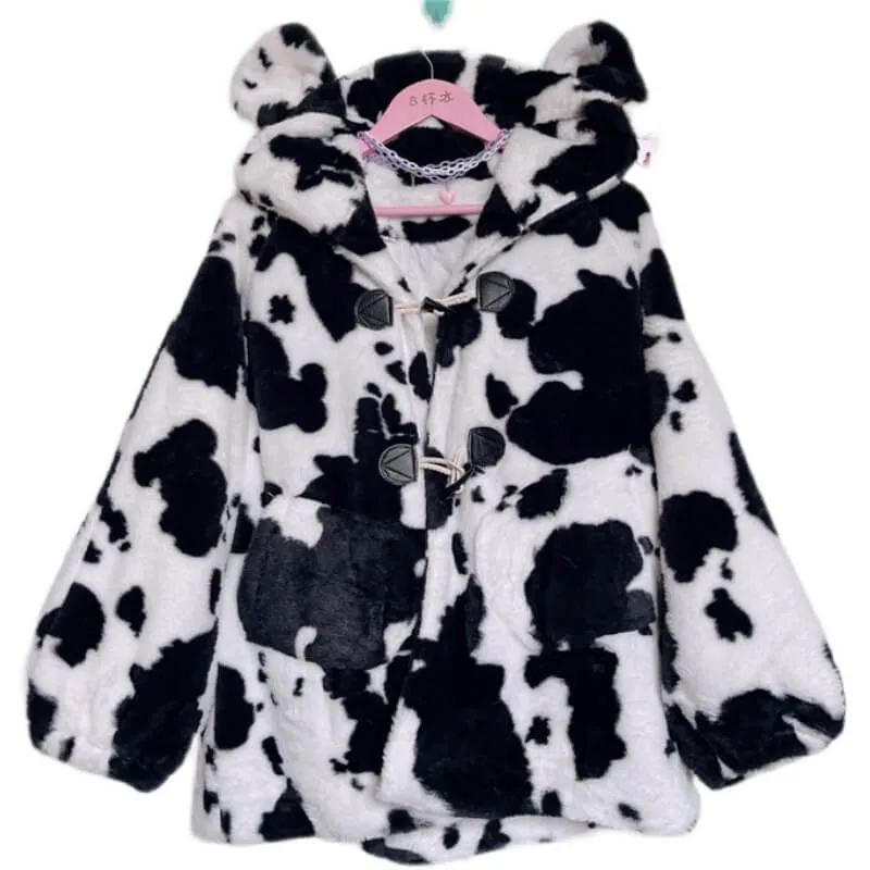 Plush cow pattern Harajuku long sleeved winter clothes BY90069