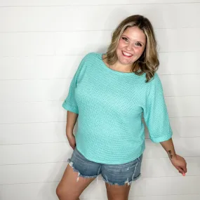 "Honeycutt" Cuffed 3/4 Sleeve Waffle Texture Top (Spearmint)