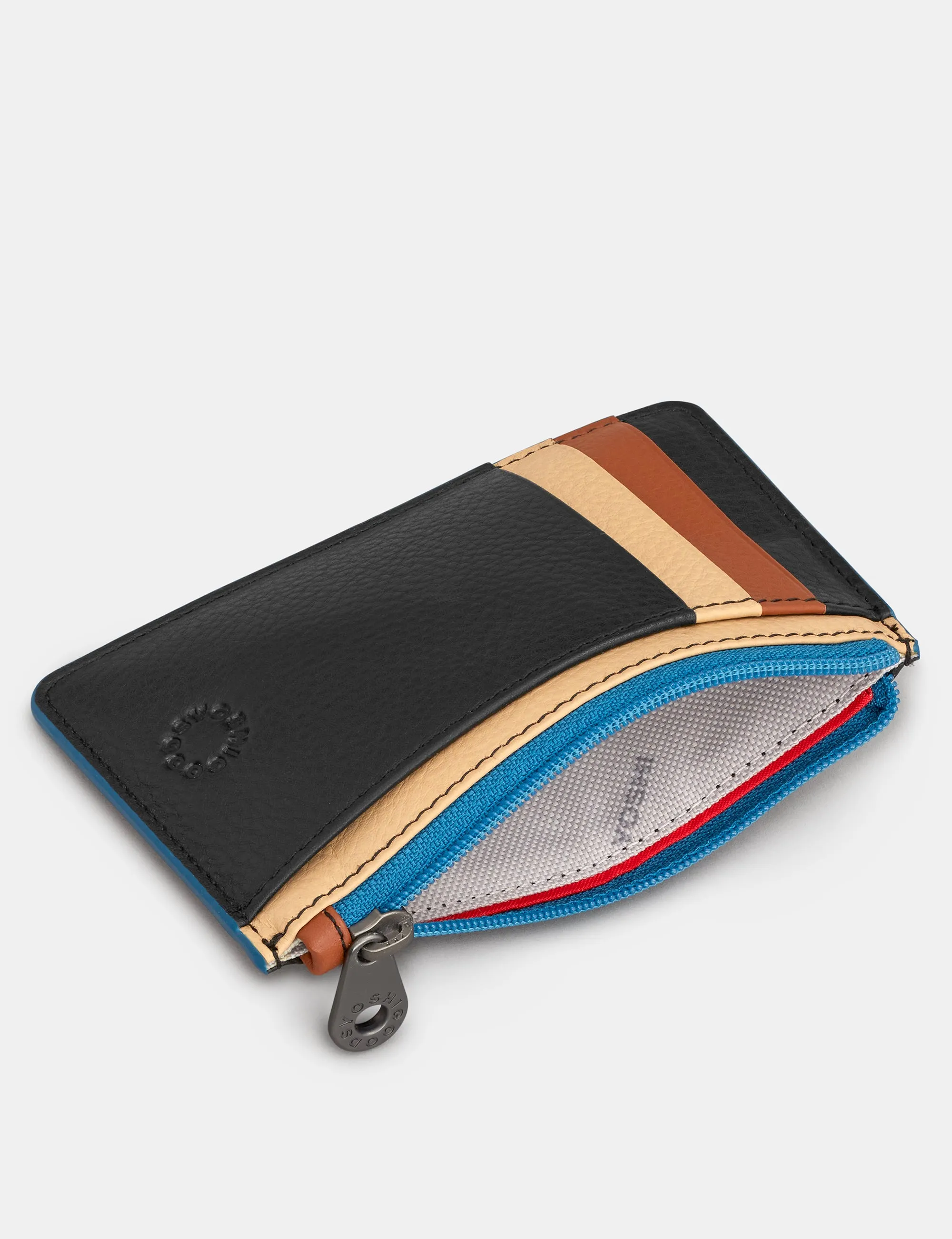 Rustic Colour Block Zip Top Leather Card Holder