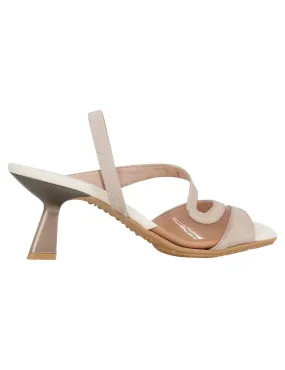 Sandali slingback donna in pelle panna con punta quadra