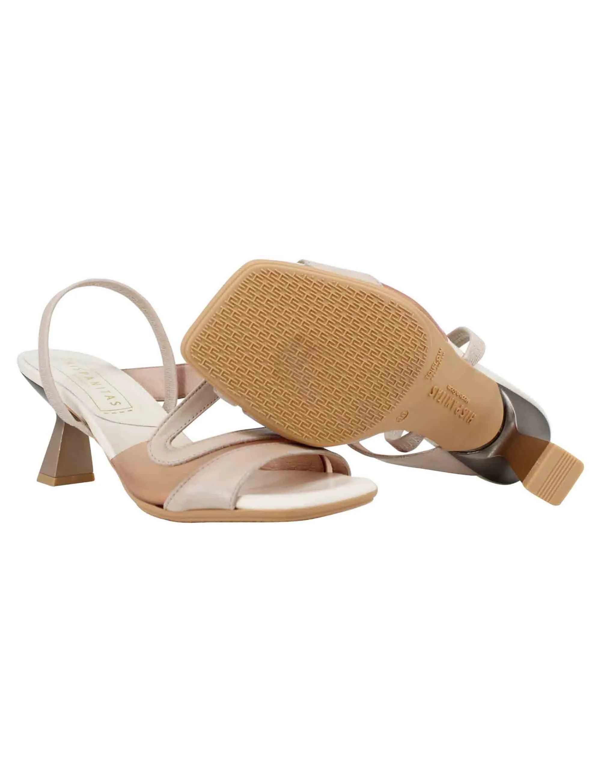 Sandali slingback donna in pelle panna con punta quadra