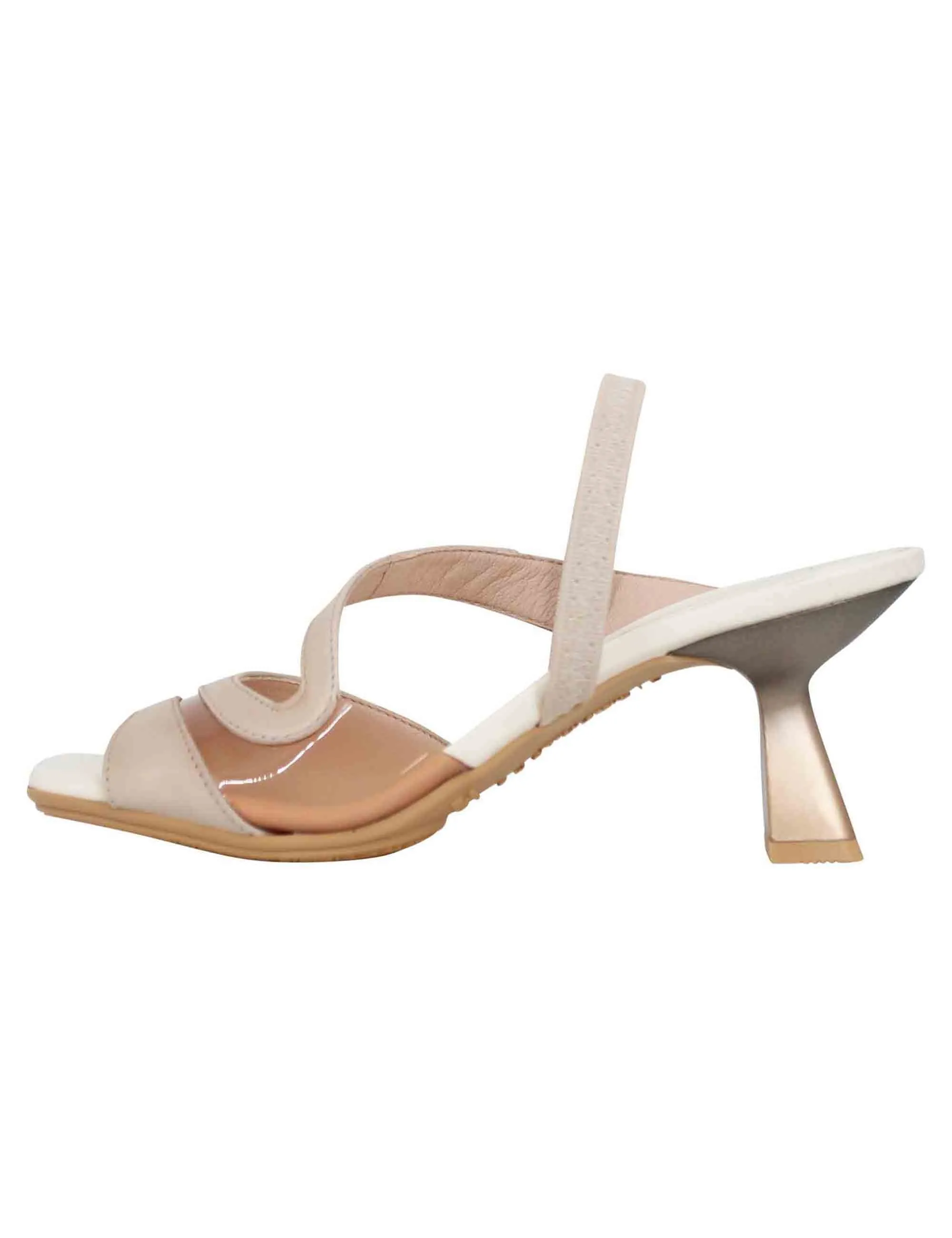 Sandali slingback donna in pelle panna con punta quadra