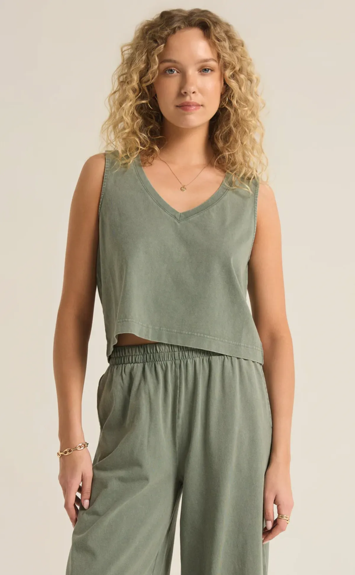 Sloan V Neck Tank | Palm Green - XS